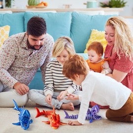 WUALAIER 3D Printed Articulated Shark Toy – Fun, Movable Skeleton Design for Desk Decor, Fidget & Decompression, Cute Rainbow Shark Model for Adults with Autism & ADHD, Premium Quality-Blue