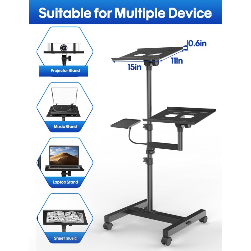 ORWOD Projector and Laptop Stand Tripod, 2 Shelves Mobile Laptop