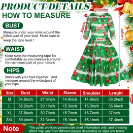 Janmercy 3 Pieces Christmas Tree Costumes for Women 3D Print Casual Flared Dress Christmas Tree Headbands and Velvet Tights(Large)