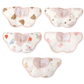 Pack of 5 Bib Baby Burp Cloths Burp Cloths Baby with Press Stud Super Absorbent Neckerchief Babies Waterproof Baby Bib Made of Cotton Unisex Baby Muslin Bandana Drool Bib for Boys Girls, beige