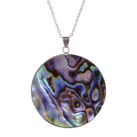 Alilang Silvery Tone Sea Shell Natural Abalone Shell Round Pendant Necklace for Women