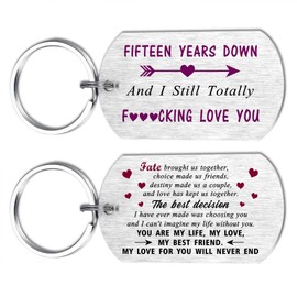 Mataly 15th Anniversary Wedding Gifts for Him Husband - 15 Years Down I Still Love You, Gifts for Mens Anniversary Double-side Engraved Keychain