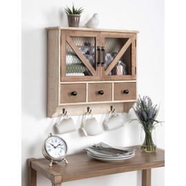 Kate and Laurel Hutchins Farmhouse Wooden Wall Cabinet with Chicken Wire 2-Door Front, Rustic and White-Washed Finish