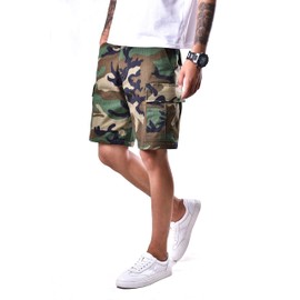 Backbone Mens Army Tactical Military BDU Camouflage Shorts Work Fishing Camping Casual Cargo Shorts (Woodland Camo - Ripstop, Size 30)