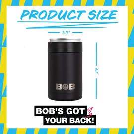 BOB THE COOLER CO - 12oz "Bob's Chillin" Short Double Wall Vacuum Insulated Can Cooler, Stainless Steel Can Cooler for Camping, Beverages, Drink, Beer, Beach & More (Black)