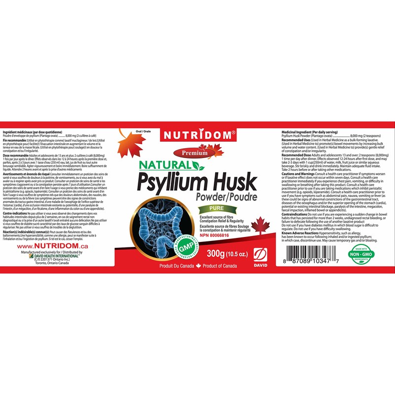 Nutridom Psyllium Husk Powder, 300g, Finely Ground, Pure Soluble Fibre