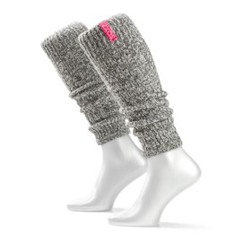 LK Trend & Style SOXS Women's Leg Warmers with Coloured Label One Size, Light grey with label colour bubblegum