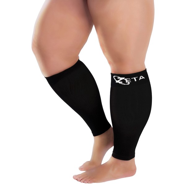 Zeta Wear Compression Stockings Thick Calf Sleeve Short Length Soothing Comfortable Gradient Support Prevents Swelling Pain Edema DVT Large Cuffs (XL, Black)