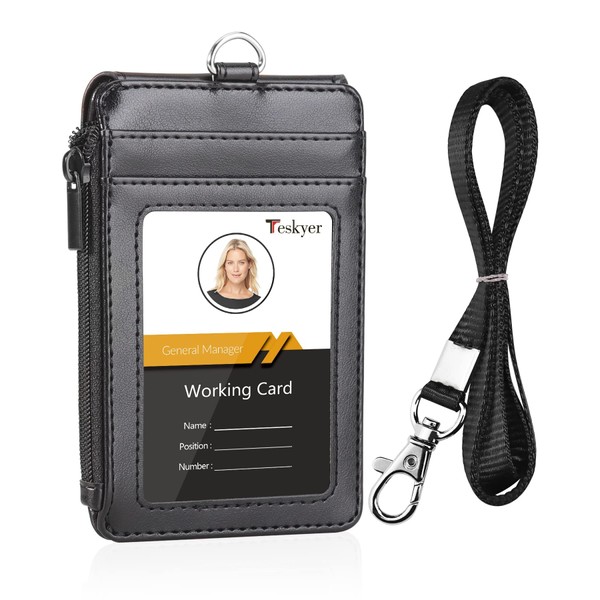 Teskyer ID Badge Holder with Lanyard, 1 Zip Pocket and