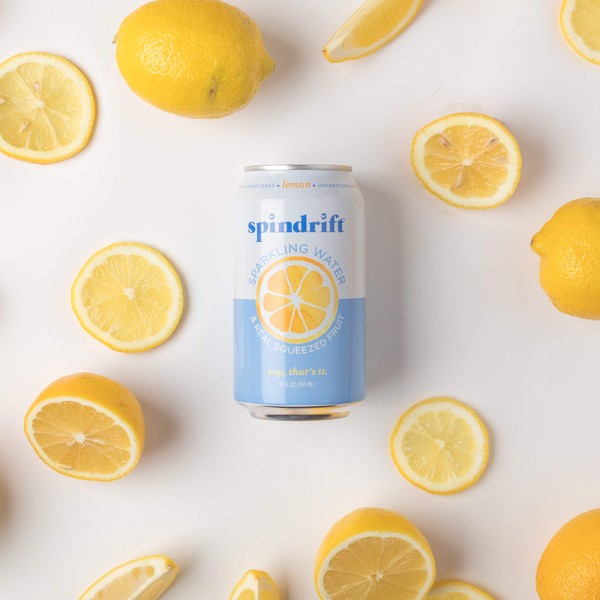 Spindrift Sparkling Water, Lemon Flavored, Made with Real Squeezed Fruit, 12 Fl Oz Cans, Pack of 24 (Only 3 Calories per Seltzer Water Can)