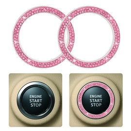 2 PCS Crystal Rhinestone Car Engine Start Stop Decoration Ring, Car Bling Ring Crystal Car Stickers Rings Womens Car Decals, Key Ignition Starter & Knob Ring (Pink/Double Ring)