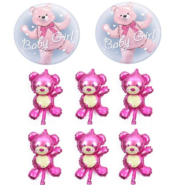 CheeseandU 8Pack Bear Balloons Include 2x 24inch Baby Girl Bear Pink Bubble Bear 6x Bear Foil Balloons Valentines Day Birthday Baby Shower Party Kids Birthday Party Decorations Kids Toys
