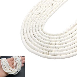 1300 Pcs Flat Clay Beads, 6mm Polymer Clay Beads Clay Disc Beads, Bracelet Jewelry Making Beads Round Disc Beads for Necklace Earring Pendant and Anklet Craft Making, 325 Beads, 4 Strand (White)