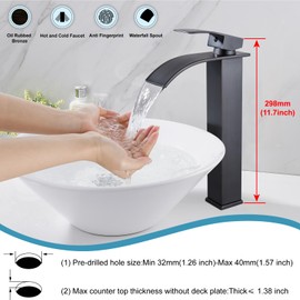 Midanya Vessel Sink Facuet Waterfall Tall Bathroom Faucets Vanity Single Handle 1 Hole Modern with Pop-up Drain and Supply Hoses,Oil Rubbed Bronze