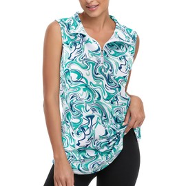 Viracy Womens Sleeveless Tops, Ladies Golf Shirts 1/4 Zipper Stand Collar Loose Summer Outfits Curved Hem Moisture Wicking Polo Athletic Apparel,Green-2XL