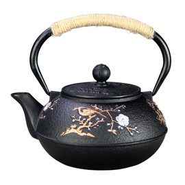 Cast Iron Teapot SECHUDO Teapot for Stovetop Safe Coated with Enameled Interior,Japanese Beautiful Tea Kettle with Stainless Steel Infuser for Loose Tea (30.4oz Plum Blossoms and Bird Pattern)
