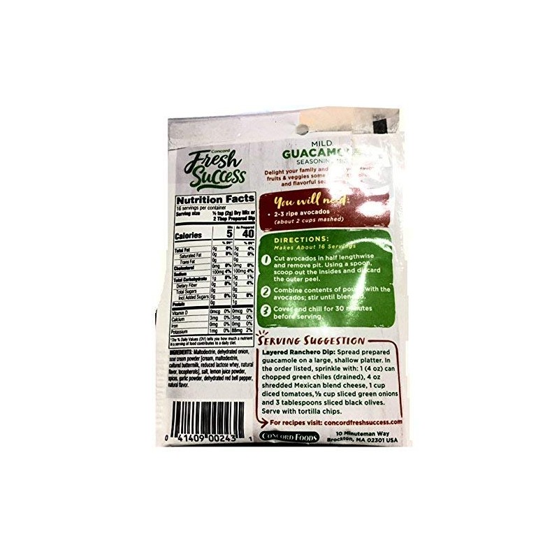 Concord Farms Mild Guacamole Seasoning Mix 1.1oz packages (VALUE Case