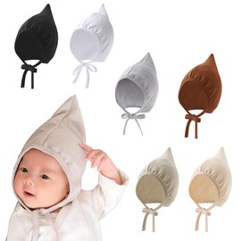 Oaygat 6 Pieces Baby Bonnet Infant Earflap Beanie with Strap Stretchy Soft Turban Hats Solid Color Newborn Girls Boys Hat Cute Baby Headband Cap for 0-12 Months Girl Bay Newborn Infants Toddlers