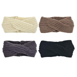 DRESHOW 4 Pack Crochet Knit Turban Headband Warm Bulky Crocheted Head Wrap Headband Ear Warmer for Women