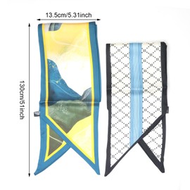 yueton 2Pack Trendy Satin Scarf Lozenge Scarves Landscape Pattern Scarf for Women Neck Handbag Accessories Hair