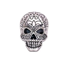 WLLAY Men Gothic Punk Skull Head Skeleton Brooch Pin For Women Men Halloween Jewelry Gift (silver)