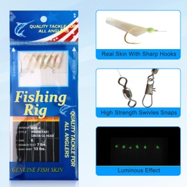 Fishing Bait Rigs Saltwater, 12 Packs Fishing Lure Bait Rigs Set with Fish Skin Glow Beads Sharp Hooks Swivels Surf Fishing Rigs Sea Bass Mackeral Herring Hook Rig