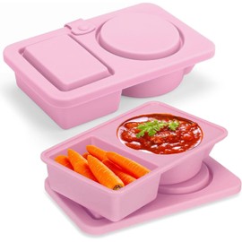 1 paquete de recipientes reutilizables de silicona con tapas, contenedores de caja de aperitivos de doble compartimento, contenedor de condimentos para salsas de aderezo, pequeñas cajas de bocadillos