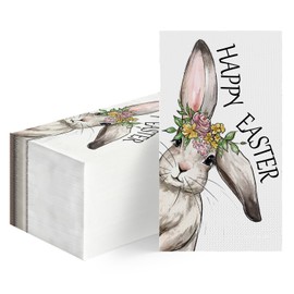 Horaldaily - Servilletas decorativas de papel desechables de Pascua, 100 unidades, diseño de conejo, flores de Pascua, para fiesta, almuerzo, cena, cocina, baño