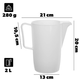 KADAX Jug 2 L, Plastic Water Jug, Water Carafe with Handle, Carafe for Water & Juice, Water Jug, Jug, Juice Jug (White, 2 Litres)
