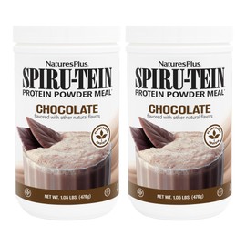 Natures Plus SPIRU-TEIN, Chocolate - 1.05 lbs, Pack of 2 - Plant-Based Protein Shake - Non-GMO, Vegetarian, Gluten Free - 34 Total Servings