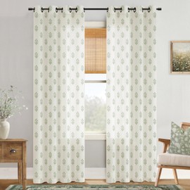 Sage Green Floral Curtains,Vintage Sheer Boho Pattern on Cream Beige Linen Cottage Core Whimsical Curtains for Bedroom Living Room 84 Inches Long 2 Panels Set