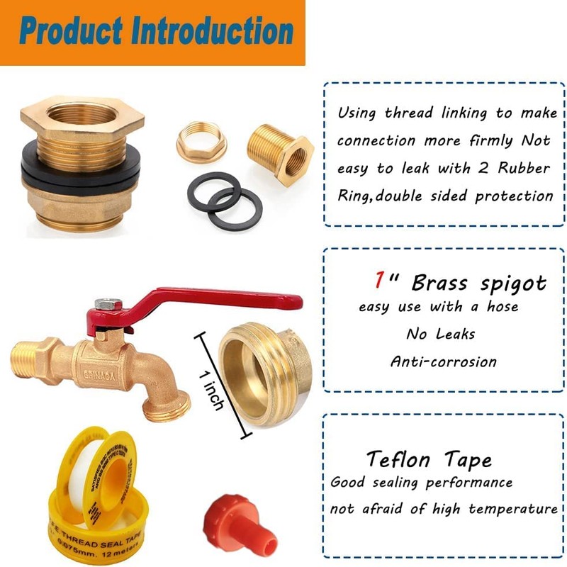 Rain Barrel Spigot, Brass Faucet Kit for Rain Water Barrel,