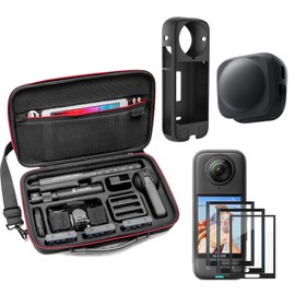 MYAKON Carrying Case for Insta360 X4 Accessories, Tempered Glass Screen Protectors (3 Pack), Silicone Protective Silicone Sleeve Case Cover and Lens Cap for Insta 360 X4 Accessories Bundle