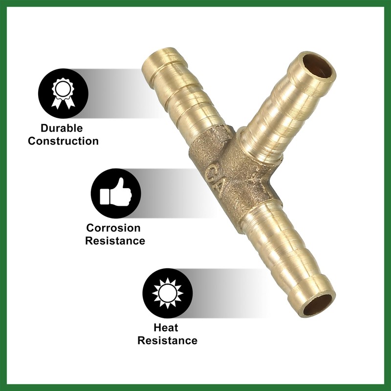 Motoforti 5pcs 1/4" 6mm Hose ID Brass Barb Hose Fitting