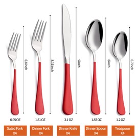 Lekoton 20 Piece Red 18/0 Flatware Utensil Set for 4, Include Dinner Knife,Dinner Forks,Dinner Spoons,Salad Forks,Teaspoons,Silverware Set for 4, Dishwasher Safe