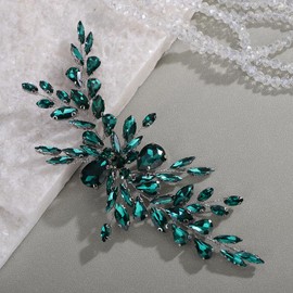 Teyglen Wedding Rhinestone Headband Green Teardrop Crystal Hair Piece Bridal Hair Vine for Bride Wedding Hair Accessories Sparkly Rhinestone Headpiece for Women (Peacock green)