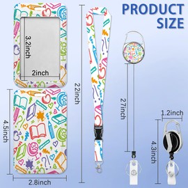 Cute Hand Drawn Learning Supplies Lanyards for ID Badges, Badge Holder with Breakaway Lanyard, Badge Lanyard with Retractable Badge Reel Clip, Women Teacher Doctor Office Employees