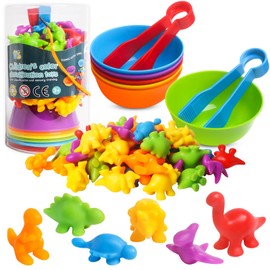 Counting Dinosaurs Toys Matching Games with Sorting Bowls for Kids Toddler Learning Activities Preschool Must Have Manipulatives Montessori Fine Motor Skills Toys Age 3 4 5 Years (Dinosaurs)