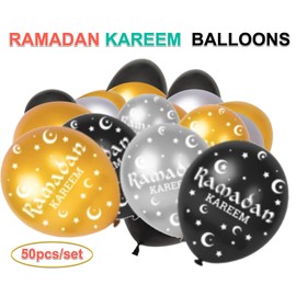 Ramadan Kareem Eid Mubarak Decorations Bunting Latex Balloons Moon Star Decor Islamic EID Party Iftar Party Decor Latex Balloons 12" each (50pcs/set)