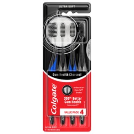 Colgate Gum Health Charcoal Adult Manual Toothbrush, Ultra Soft, 4 Count (Pack of 1)