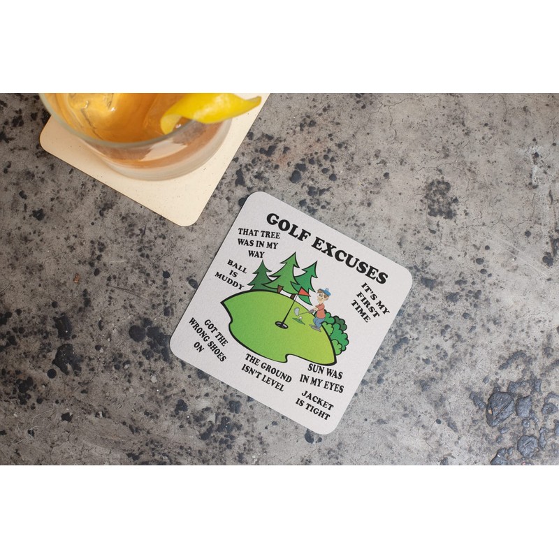 Golf Excuses - Funny Novelty Glossy Square Hardboard Coaster 9