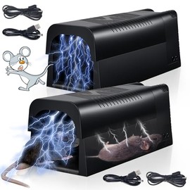 2 Pack Rat Trap Zapper Electric Mice Trap with Anti-Escape Door,Rechargeable Electronic Mouse Trap Indoor for Home,Reusable Rodent Zapper Shock Killer for Kitchen, Attic, Garage, Basement,Warehouse