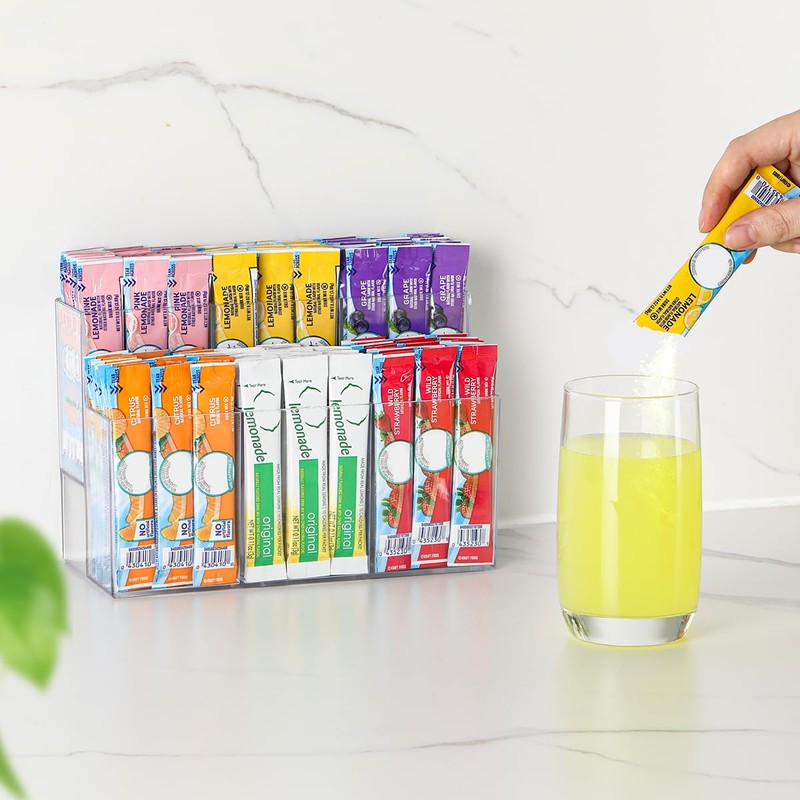 AIEVE Drink Packet Organizer, 2-Tier Water Flavor Packet Holder for