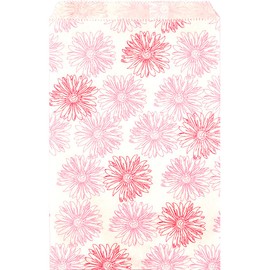 Caddy Bay Collection 200 pcs Flower Paper Gift Bags Shopping Sales Tote Bags 6" x 9" White with Pink Red Flower Design