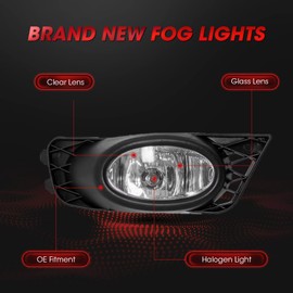 WEZEMLIGHT Fog Lights Assembly Replacement For 2009 2010 2011 Honda Civic Sedan with H11 12V 55W Wiring Harness and Switch Clear Lens