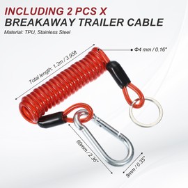 PATIKIL 4 ft Breakaway Trailer Cable 2Pcs Trailer Brake Away Cable Safety Cable Straps Spring Towing Coiled Wire with Clip for RV Trailer Emergency Breakaway Switch, Red