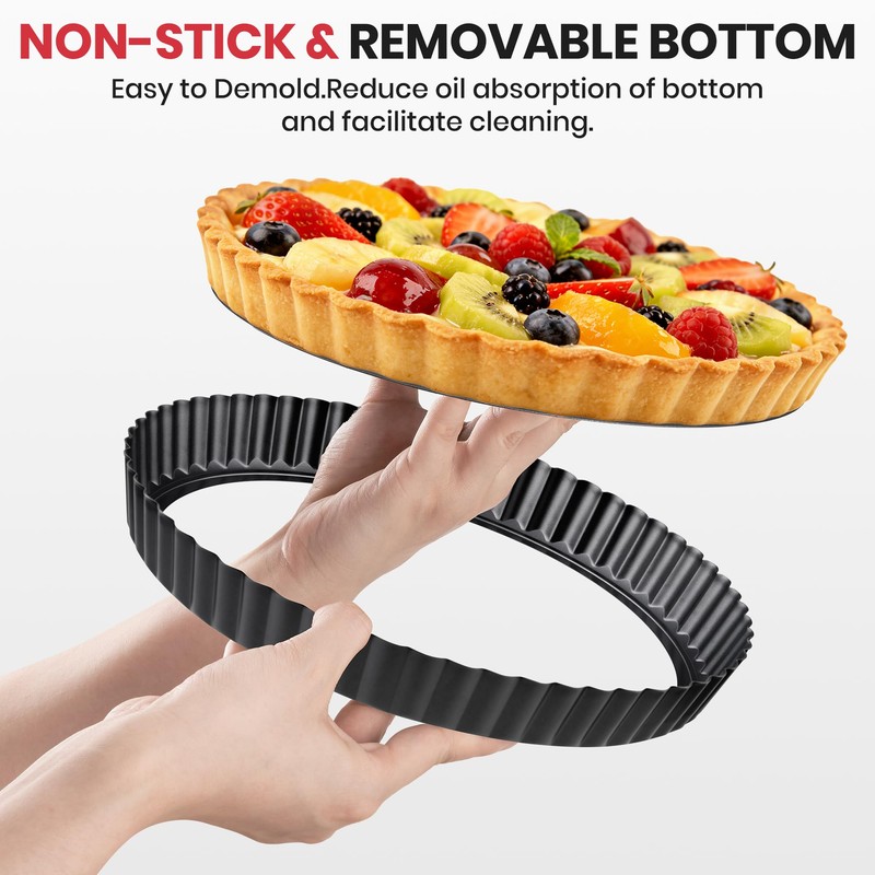 Tart Pan Kit,9 Inch Tart Pans with Removable Bottom,Non-stick Fluted