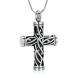 AIWENXI Cross and Tree of Life Memorial Cremation Jewelry Stainless Steel Urn Necklaces for Men Women Ash Pendant Necklaces Jewelry Belief Keepsake Pendant Jewelry Gifts