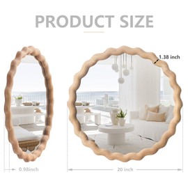 Irregular Wall Mirror,Wood Round Farmhouse Mirror Unique Vanity Mirror,20" Nature Wooden Modern Bathroom Mirror for Washroom Living Room Bedroom