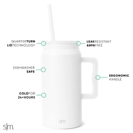 Simple Modern Vaso Térmico con Asa y Pajita | Jarra de Agua Grande de Acero Inoxidable Aislada | Regalos para Mujeres & Hombres | Trek Colección | 1480ml | Winter White